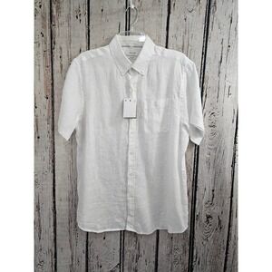 Porter & Ash Mens 100% Linen Short Sleeve Button Down Shirt White Large NEW